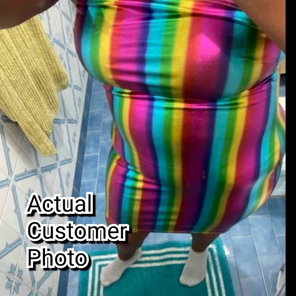 Plus Size Rainbow PU Vegan Leather Rainbow Striped Tube Style Dress Shiny - Picture 10 of 10